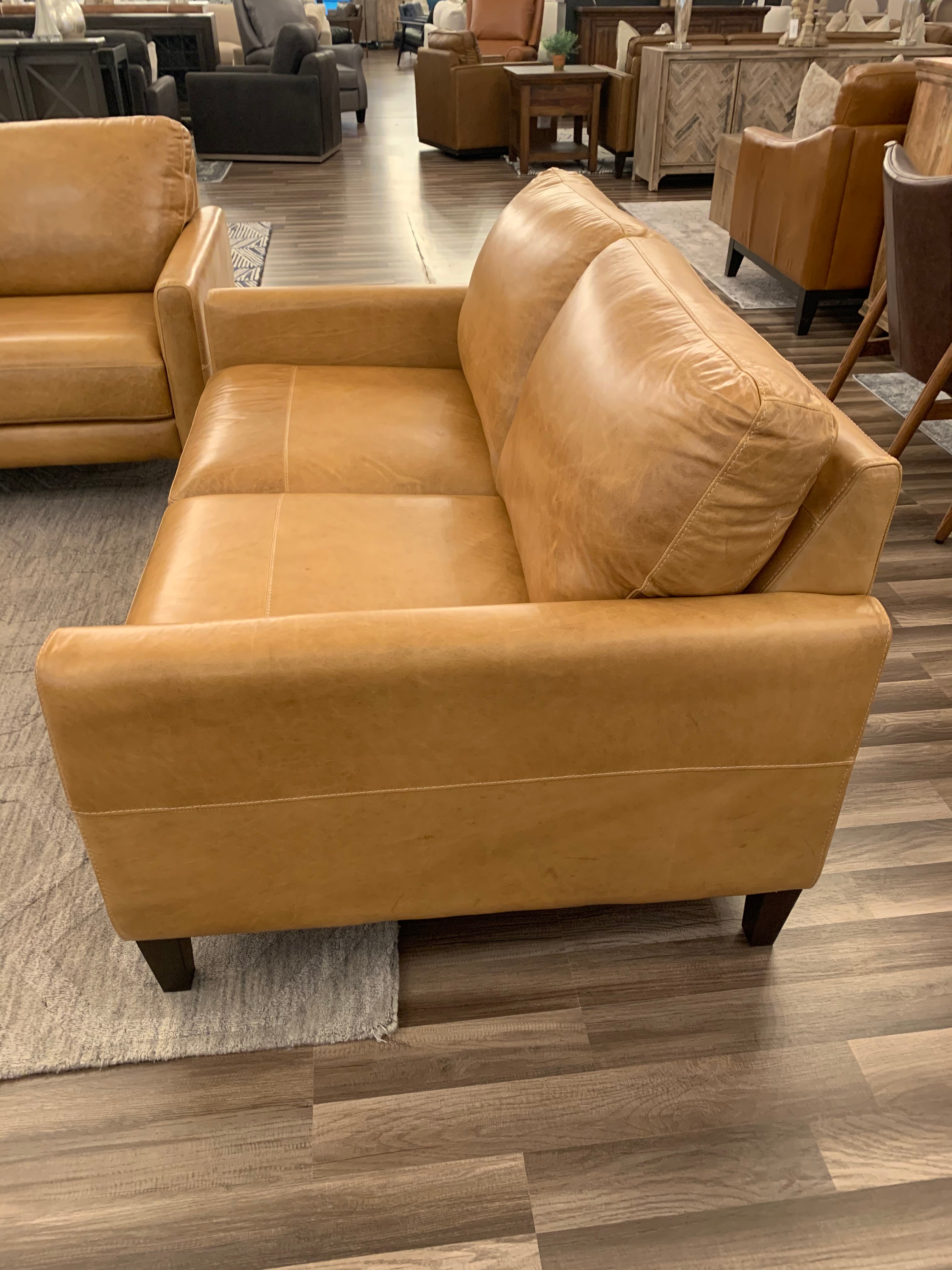 Arezzo 62" Italian Top Grain Leather 2 Cushion Loveseat - Saddle