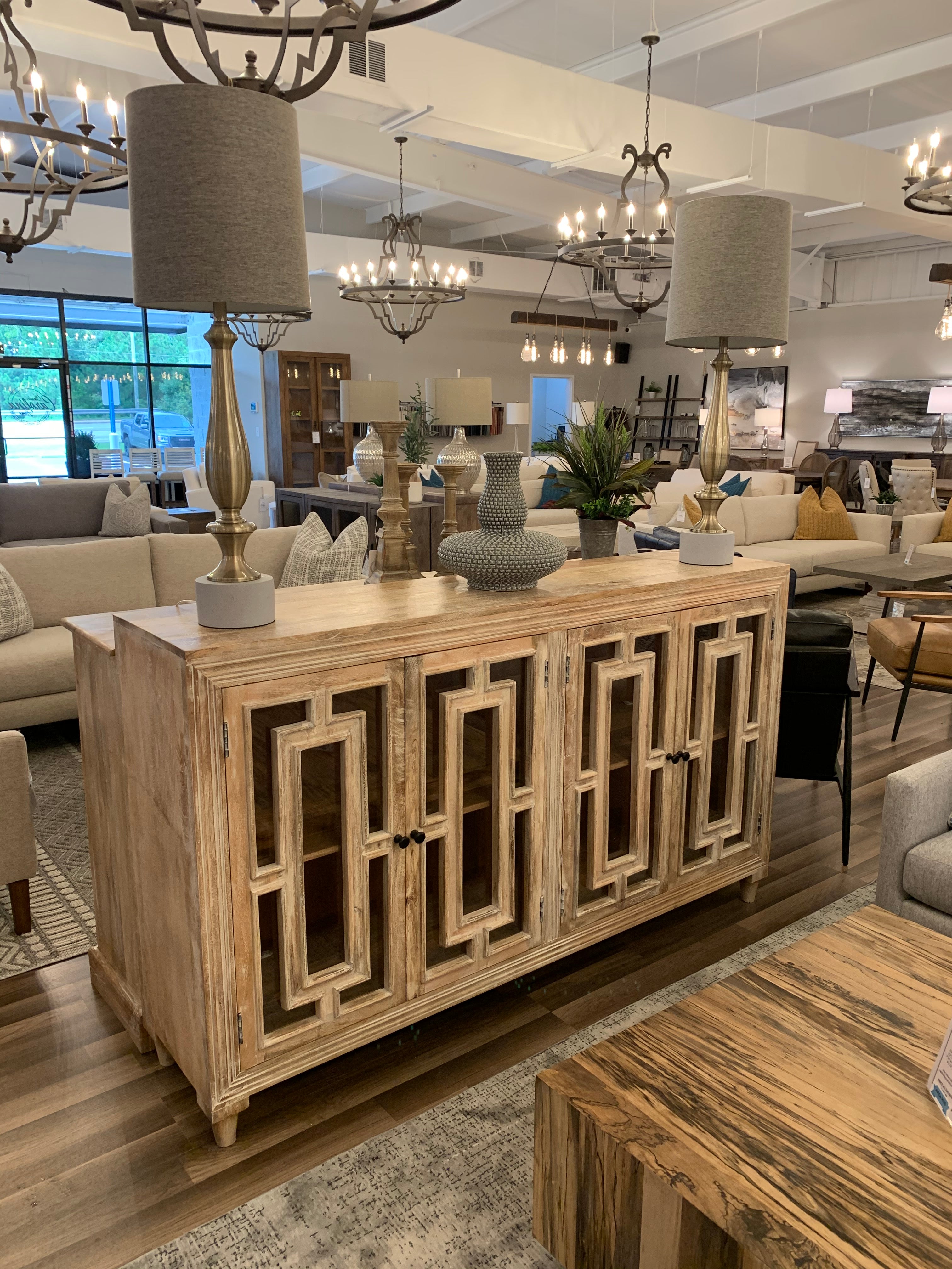 Dominique 71" 4 Door Glass Front Sideboard - Sand