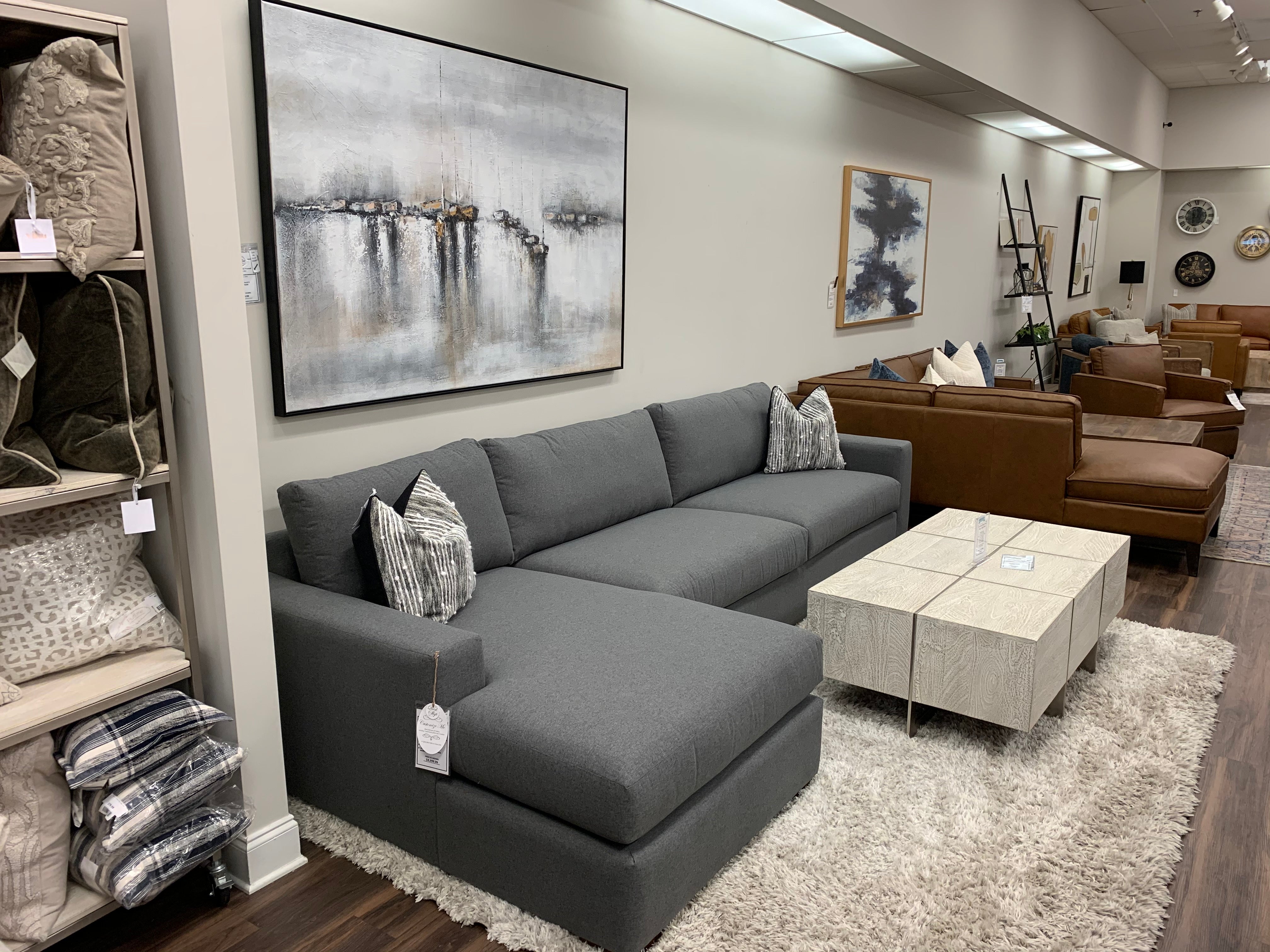 Gretchen Express Ship 135" Sofa + Left Chaise - Crypton Charcoal Navy