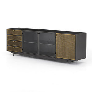 Ulysses 83" Perforated Brass Media Cabinet - Classic Carolina Home