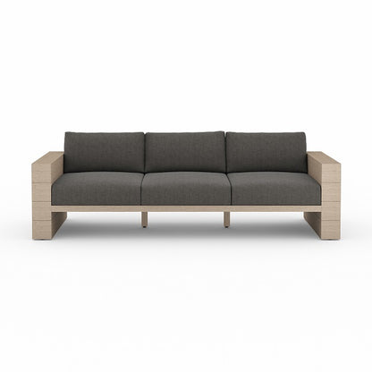 Lamont 96" Teak Outdoor Sofa - Sunbrella Charcoal + Washed Brown - Classic Carolina Home