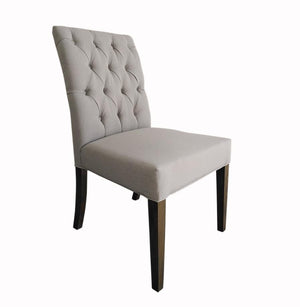 Elizabeth Tufted Linen Side Chair - Gray + Antique Gray Wash - Classic Carolina Home