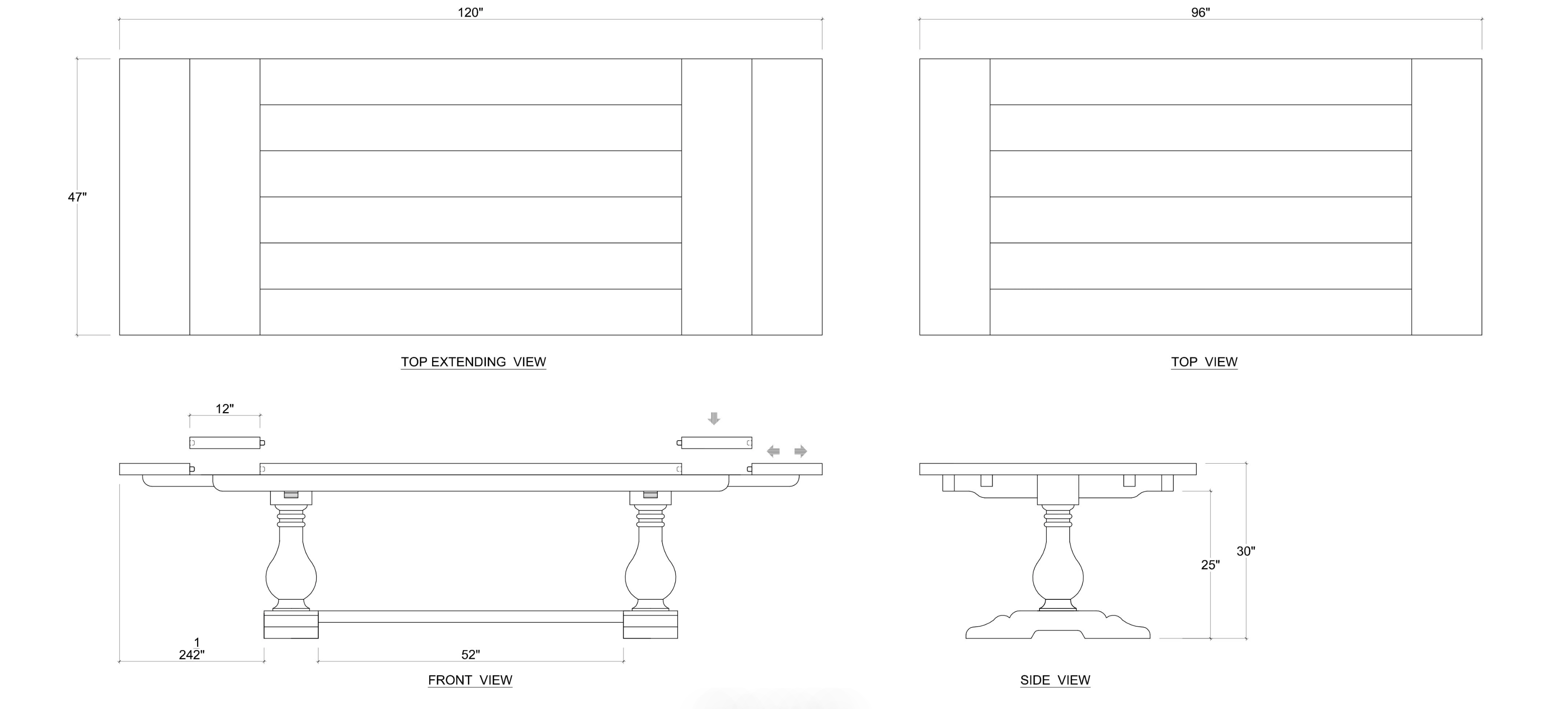 Weston 96" - 120" Mahogany Extension Dining Table - Black Wash - Classic Carolina Home