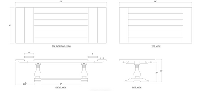 Weston 96" - 120" Mahogany Extension Dining Table - Black Wash - Classic Carolina Home