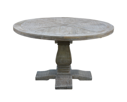 Charleston 53" Round Parquet Dining Table - White Wash - Classic Carolina Home