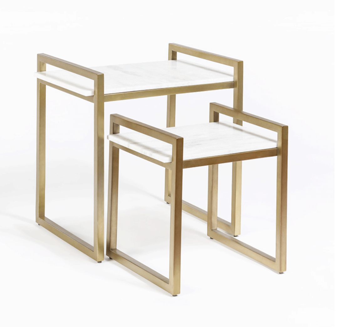 Santa Dominguez Nesting Tables - Antique Brass & Marble - Set of 2 - Classic Carolina Home