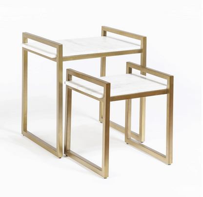 Santa Dominguez Nesting Tables - Antique Brass & Marble - Set of 2 - Classic Carolina Home