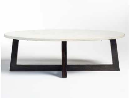 Doris 54" Oval Coffee Table - Marble + Aged Brown - Classic Carolina Home