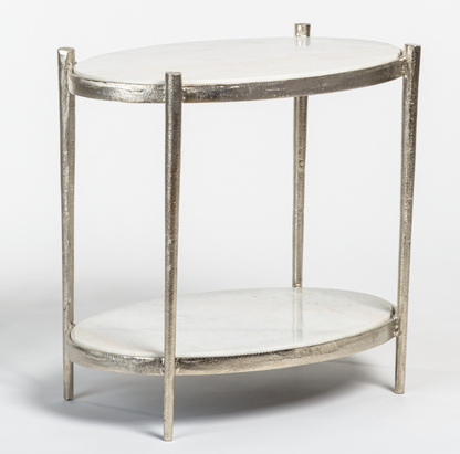 Toro 26" Oval End Table - Marble + Nickel - Classic Carolina Home