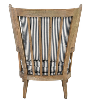 Lars Oak Wingback Accent Chair - Driftwood + Striped Linen - Classic Carolina Home