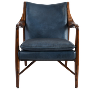 Keyanna Top Grain Leather Club Chair - Blue - Classic Carolina Home