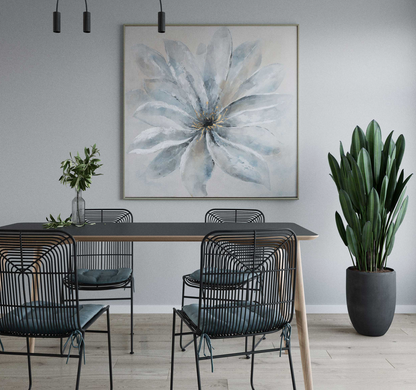 Silver Bloom 50" Hand Painted Framed Canvas Art