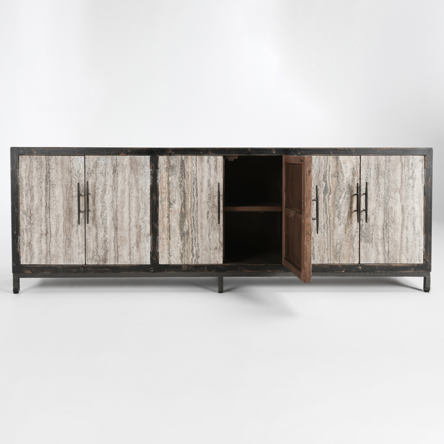 Drake 103" Reclaimed Pine + Travertine 6 Door Sideboard