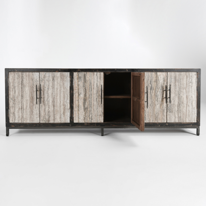 Drake 103" Reclaimed Pine + Travertine 6 Door Sideboard