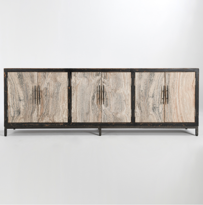 Drake 103" Reclaimed Pine + Travertine 6 Door Sideboard