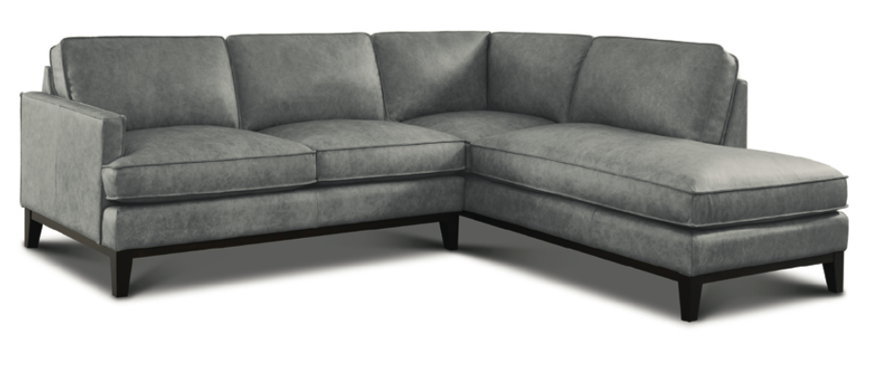 Willis 119” x 94” Top Grain Leather Sofa + Bumper Chaise - Pewter