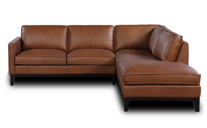 Willis 100” x 93” Top Grain Leather Sofa + LAF Bumper Chaise  - Cognac