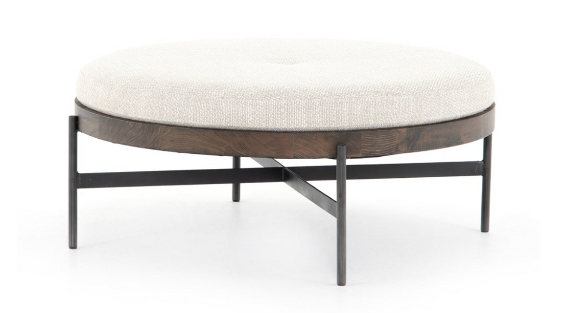 Harris 39" Round Cocktail Ottoman - Performance Wheat + Iron