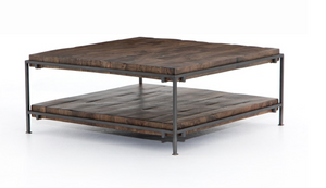 Braxton 38" Square Mango Wood + Iron Coffee Table