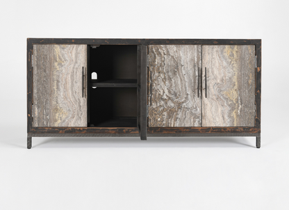 Drake 76" Reclaimed Pine + Travertine 4 Door Sideboard