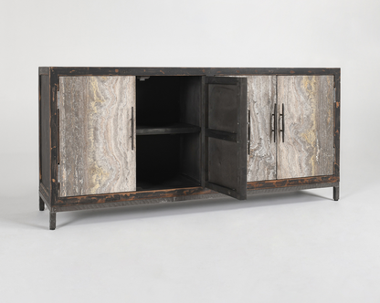 Drake 76" Reclaimed Pine + Travertine 4 Door Sideboard