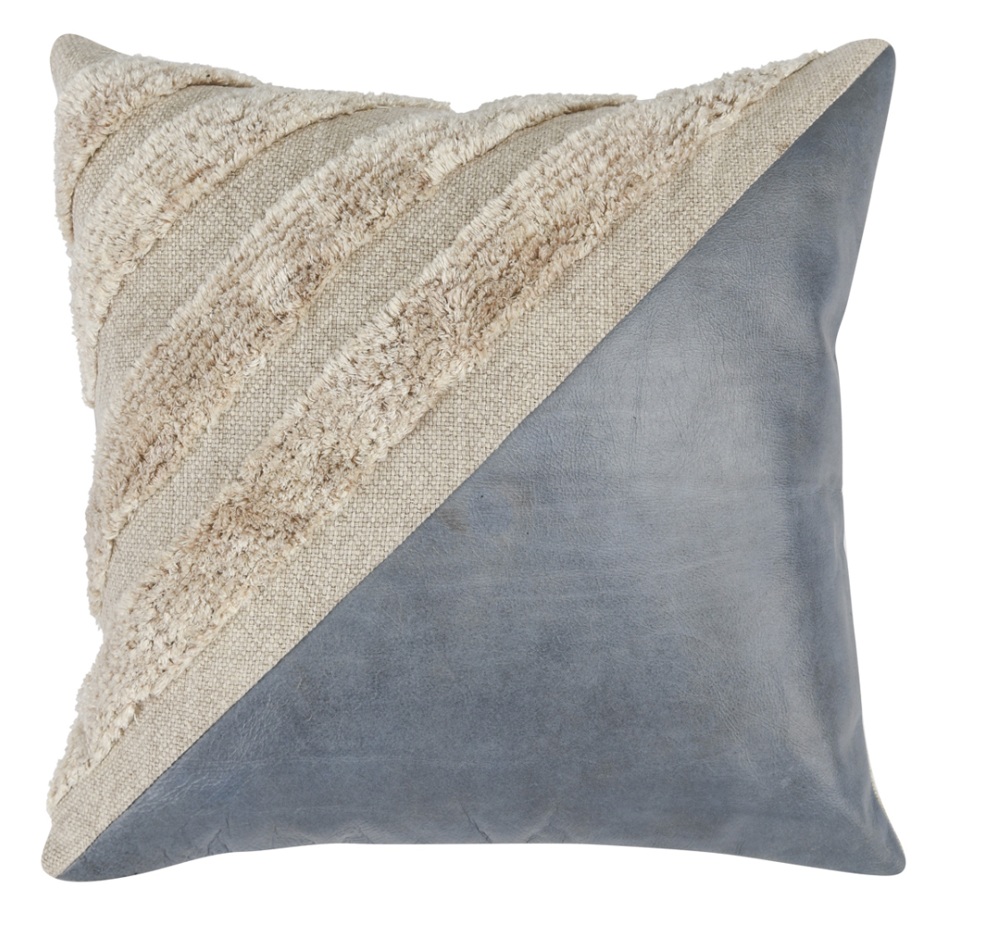Arona 20X20 Leather/Linen Pillow - Sea Fog Blue