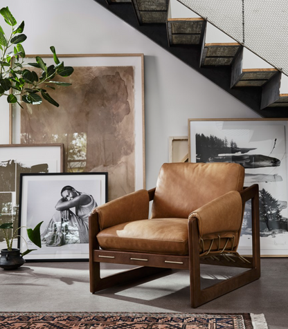 Dante 34" Top Grain Leather Sling Chair - Cognac