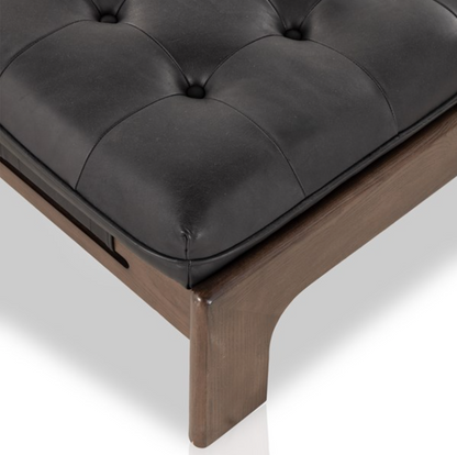 Hampton 50" Top Grain Leather Cocktail Ottoman - Heirloom Black