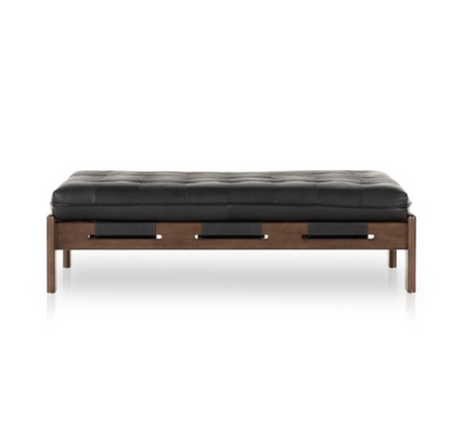 Hampton 50" Top Grain Leather Cocktail Ottoman - Heirloom Black