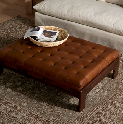 Hampton 50" Top Grain Leather Cocktail Ottoman - Heirloom Sienna