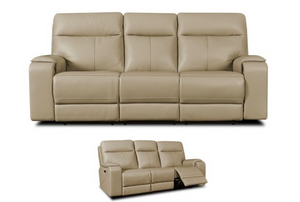 Austin 89" Top Grain Leather Dual Power Motion 3 Cushion Sofa - Putty