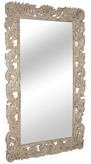 Cheri 84” Carved Floor Mirror - White Wash - Classic Carolina Home