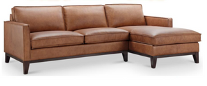 Willis 100" Top Grain Leather Sofa + Left Arm Facing Chaise - Cognac - Classic Carolina Home