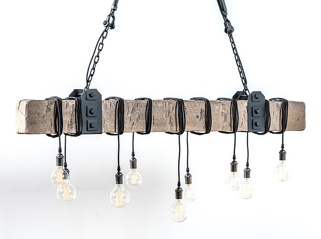 Pisgah 60" 9 Bulb Beam Chandelier - Gray w/Black Cord - Classic Carolina Home