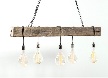 Cumberland Gap 48" Hand Hewn Beam w/ 5 Bulb Chandelier - Gray w/Black Cord - Classic Carolina Home