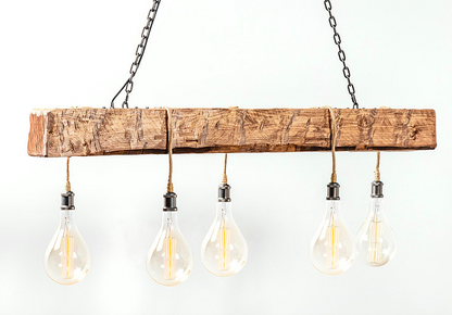 Cumberland Gap 60" Hand Hewn Beam w/ 5 Bulb Chandelier - Brown w/Tan Cord - Classic Carolina Home