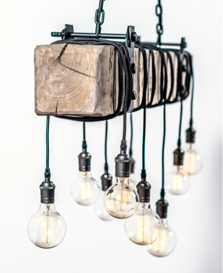 Pisgah 72" 9 Bulb Beam Chandelier - Gray w/Black Cord - Classic Carolina Home