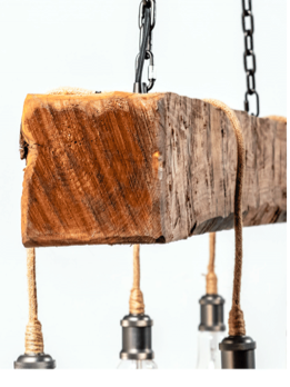 Cumberland Gap 60" Hand Hewn Beam w/ 5 Bulb Chandelier - Brown w/Tan Cord - Classic Carolina Home