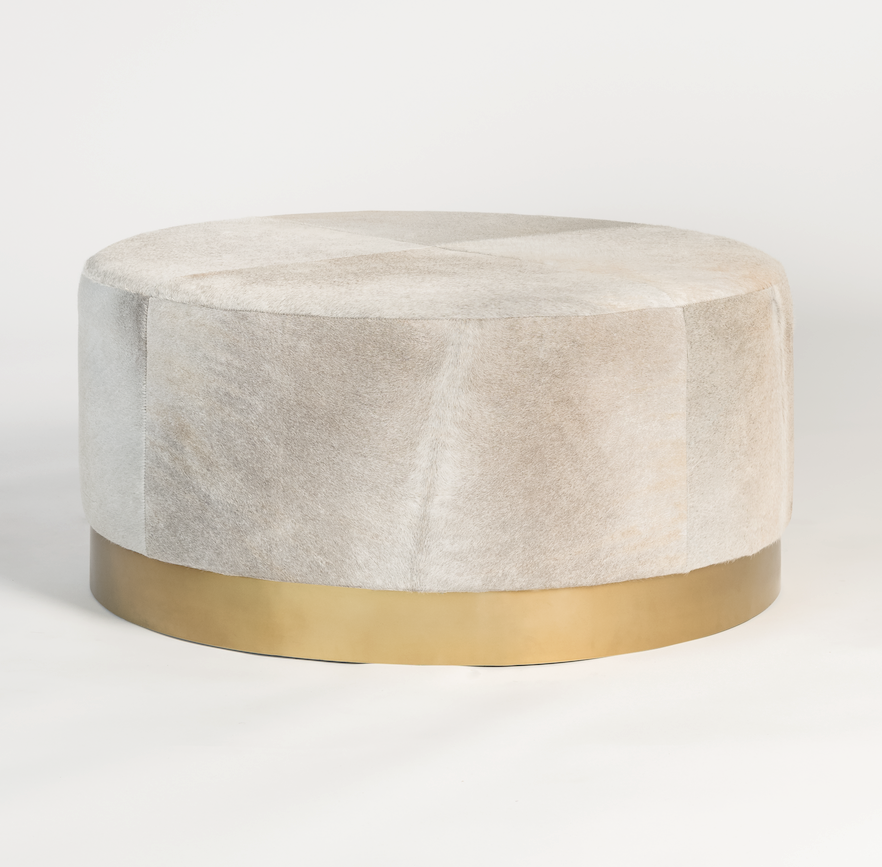 Jensen 36" Cowhide & Frosted Brass Ottoman - Classic Carolina Home