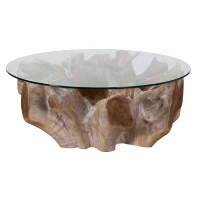 Halley 54" Teak & Glass Round Coffee Table - Classic Carolina Home