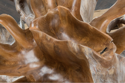 Halley 54" Teak & Glass Round Coffee Table - Classic Carolina Home