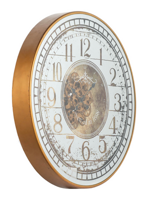 Celeste 32" Round Antique Mirror Gears Wall Clock - Classic Carolina Home