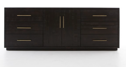 Smyrna 88"  Media Console - Burnished Black + Brass - Classic Carolina Home