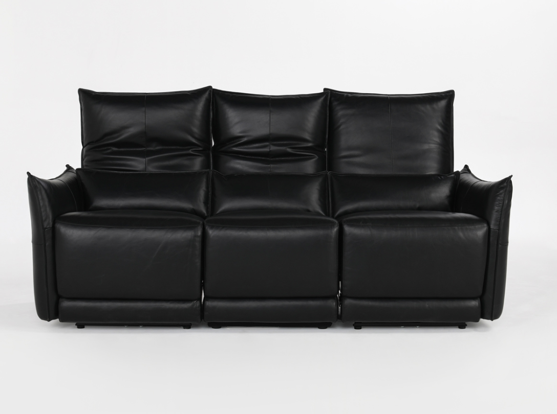 Helsinki 78" 3 Cushion Top Grain Leather Reclining Sofa -  Black
