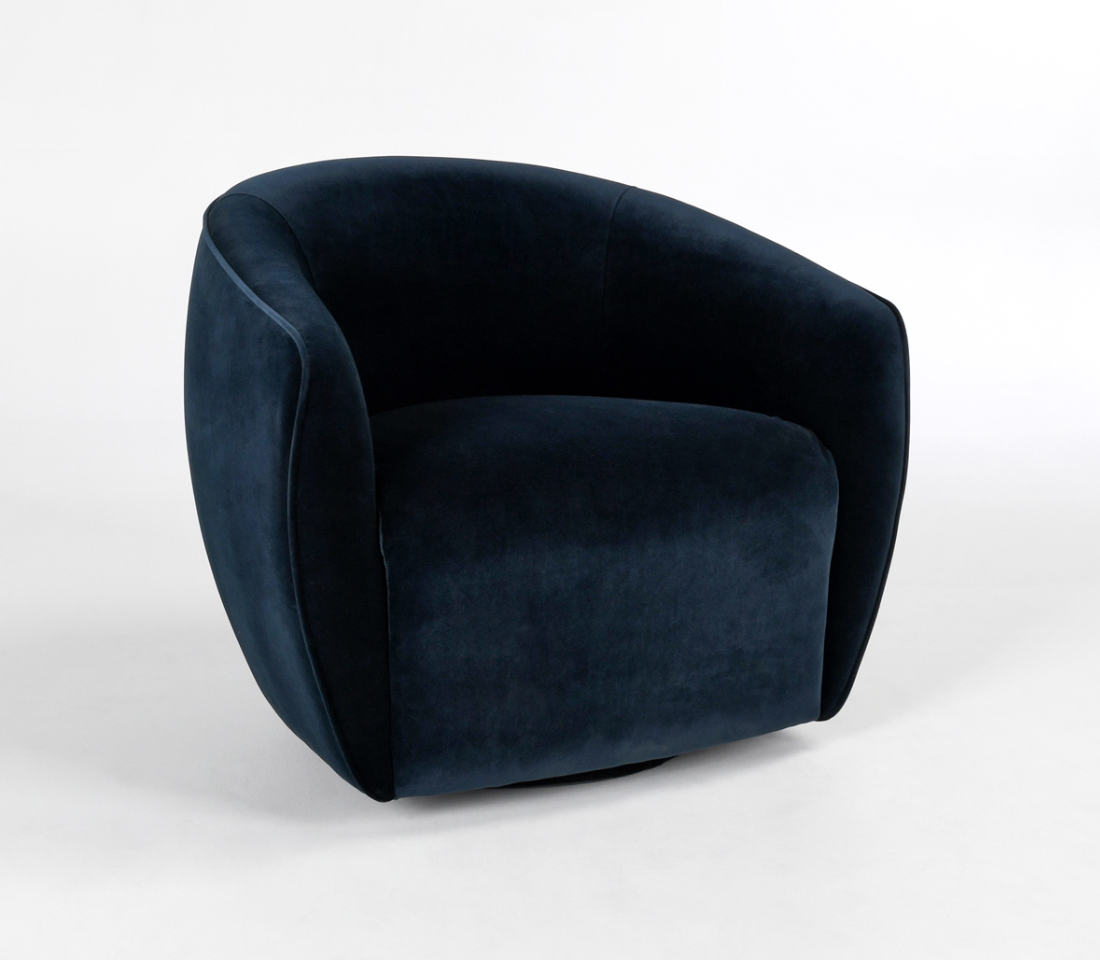 Bardot 33" Velvet Swivel Chair - Midnight Blue