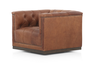 Maxine 34" Top Grain Leather Swivel Chair - Tobacco