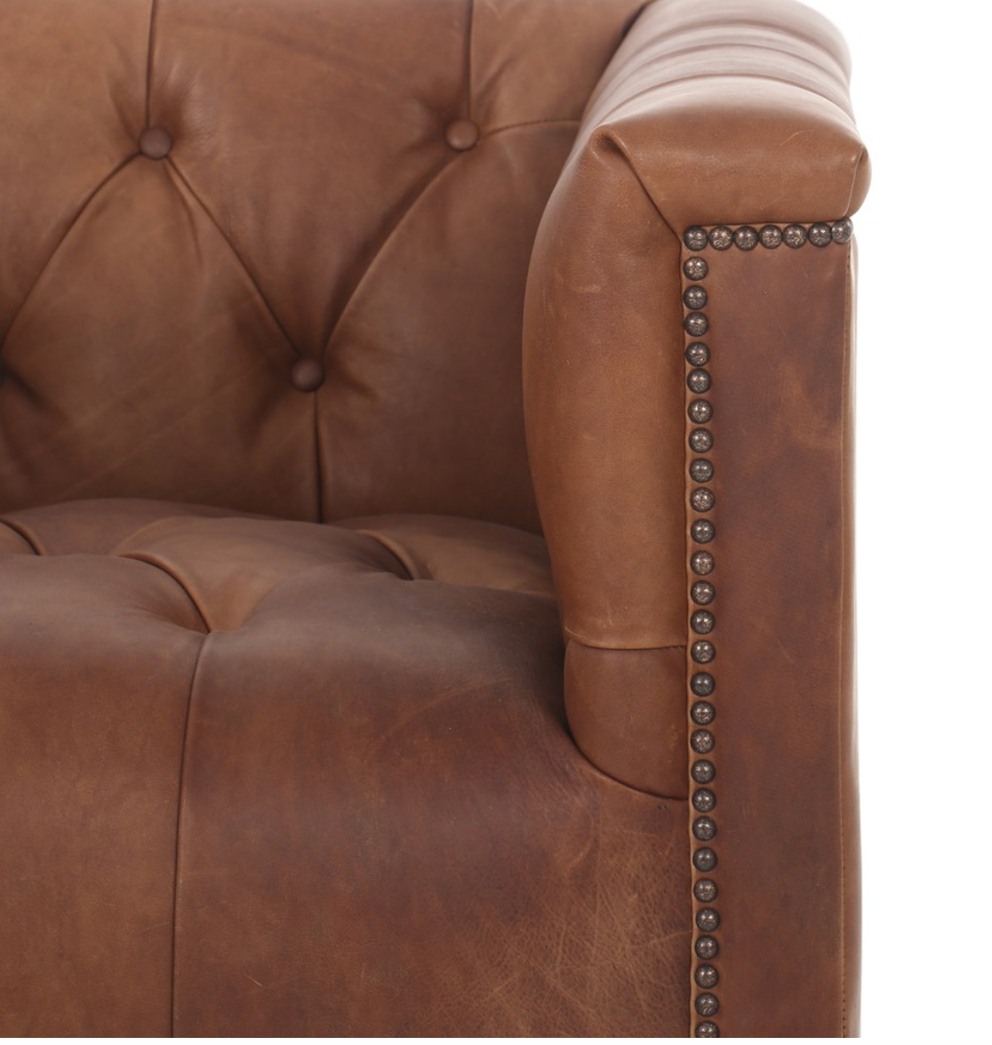 Maxine 34" Top Grain Leather Swivel Chair - Tobacco