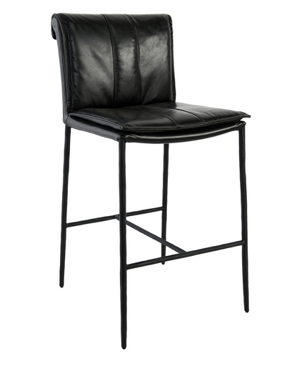 Wesley Top Grain Leather Counter Stool - Ebony + Iron