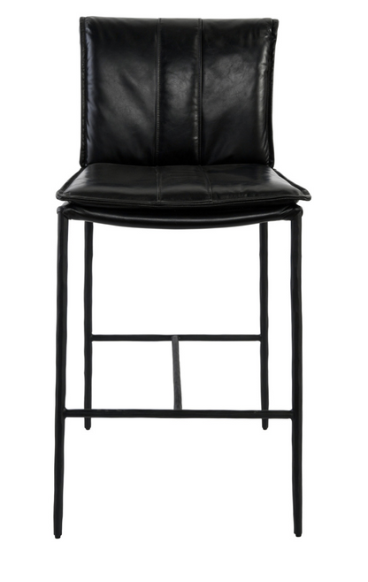 Wesley Top Grain Leather Counter Stool - Ebony + Iron