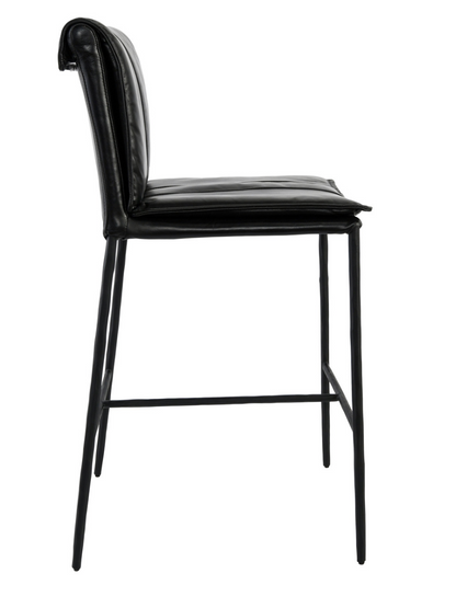 Wesley Top Grain Leather Counter Stool - Ebony + Iron